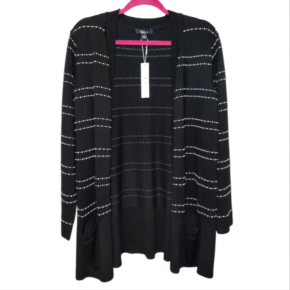 NWT “Tribekka 44” Black & White Open-Front Cardigan Size 1X